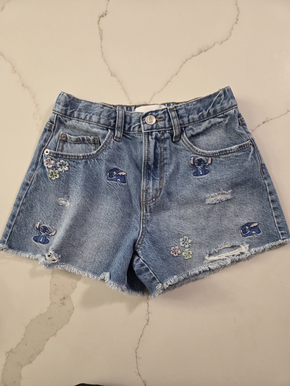 Zara Light Blue Embroidered Denim Kids' Shorts